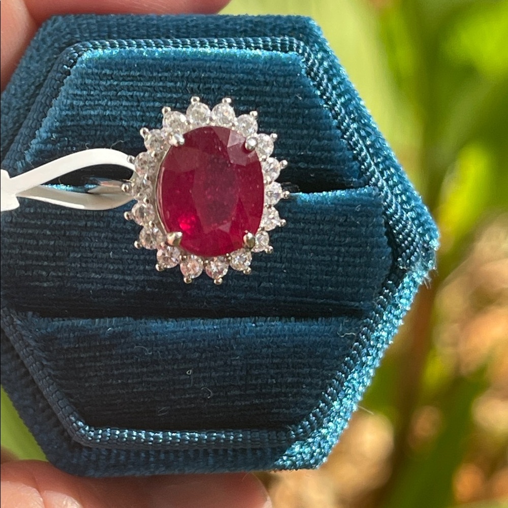 NWT Mozambique Natural Ruby Oval 11x9mm & CZ Accents in 925 Silver RingSize 6.5